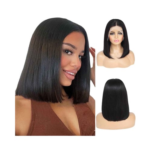 Short Bob Wig Human Hair 13x4 Frontal Bob Wigs 180% Density Glueless Wigs Pre Plucked for Black Women (12 inch)