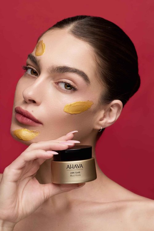 AHAVA 24K Gold Mineral Mud Mask - Luxury Mud Mask for Refined, Luminously Radiant Skin, Smoothes, Firms & Illuminates, includes 24K Gold, Osmoter, Dead Sea Mud, Matrixyl & Hyaluronic Acid, 1.7 Fl.Oz