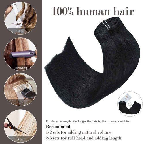 Honsoo Black Hair Extensions Clip in Real Human Hair Extensions Jet Black 20in 120g 7Pcs Long Straight Soft Hair Extensions For Black Women