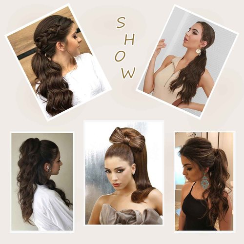 JIAMEISI Ponytail Extension Human Hair Wrap Around Clip in Hair Piece Straight Ponytail For Black Women with Magic Paste 90G(20 inch, Black #1)