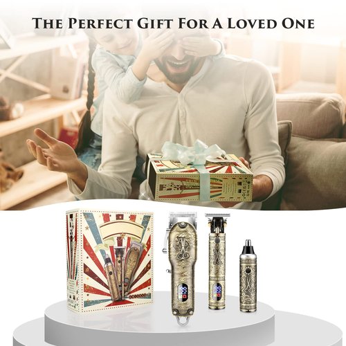 Qhou Hair Clippers for Men, Professional Cordless Hair Clippers/Electric Hair Trimmer Beard Trimmer/Nose Trimmer Set USB Rechargeable Hair Cutting Grooming Kit with LED Display