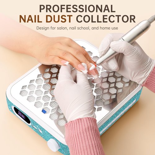 CHRISTINE SHELLY Nail Dust Collector, Rechargeable Dust Collector Nail Tech, Powerful Vacuum Fan Vent Dust Collector Extractor Dust Suction Machine for Acrylic Nails Polishing, Nail Salon&Home, Blue