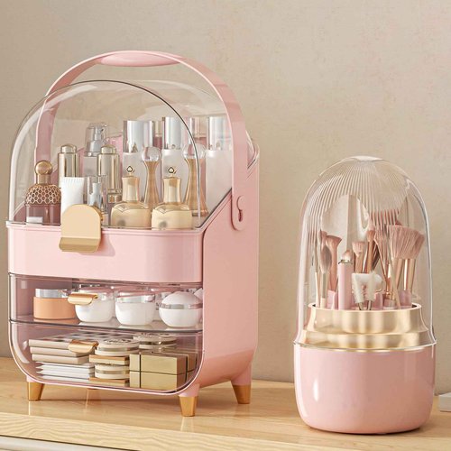 Makeup Organizer, Skincare Holder Bathroom Counter Organizer, Storage Box Cosmetic Display Cases, Teen Girl Gifts Trendy Stuff Make up Organizers for Vanity, Dresser, Countertop (Pink)