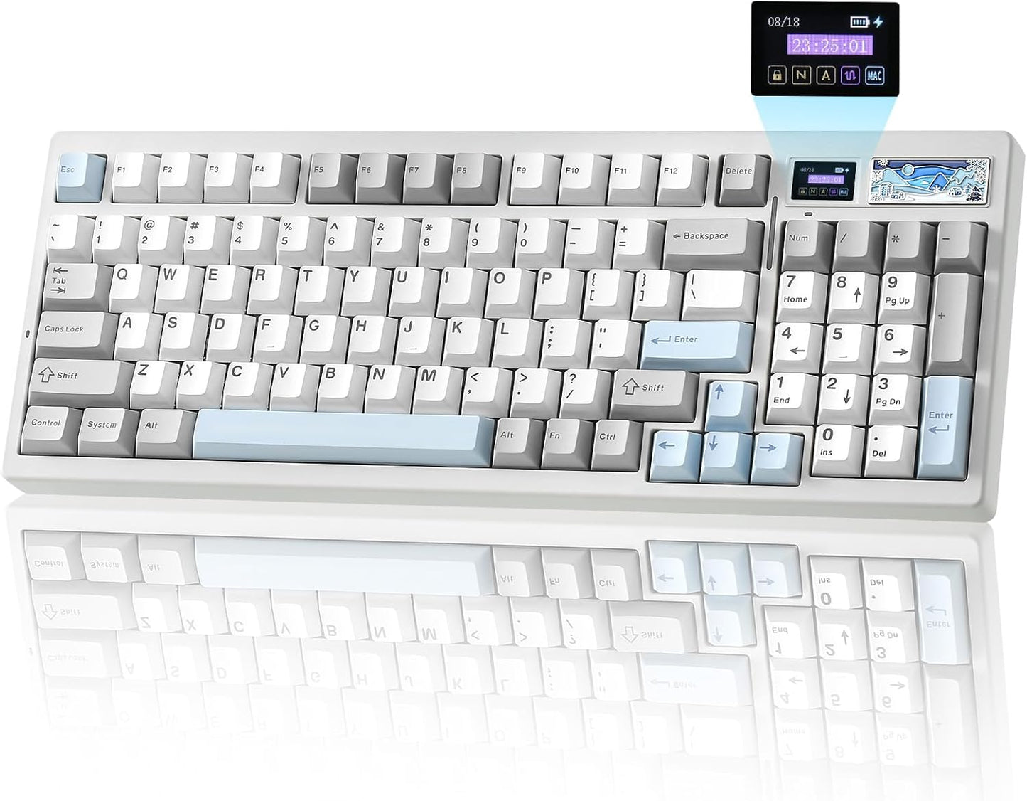 YUNZII IF99 Wireless Mechanical Gaming Keyboard with Smart LCD Display, QMK/VIA Programmable BT/2.4G/USB-C Gasket Mounted Hot Swap RGB 96% Layout for Mac/Win (White, Cocoa Cream V2 Switch)