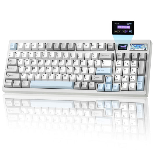 YUNZII IF99 Wireless Mechanical Gaming Keyboard with Smart LCD Display, QMK/VIA Programmable BT/2.4G/USB-C Gasket Mounted Hot Swap RGB 96% Layout for Mac/Win (White, Gateron Zero Switch)