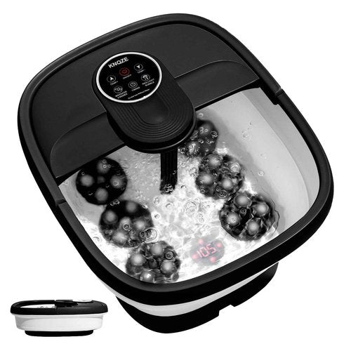 KNQZE Collapsible Foot Spa Electric Foot Bath with Heat, Bubble, Remote, 24 Motorized Shiatsu Massage Balls. Pedicure Soaking tub for Feet Stress Relax (Black)