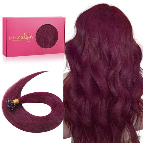 WENNALIFE U Tip Human Hair Extensions - 50g 50s 22 Inch Light Burgundy Remy Invisible Straight Keratin K Tip Real Human Hair