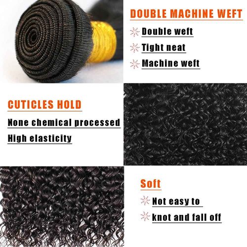 Human Hair Bundles Curly Wave Color #1B Natural Black Quick Weave Wet and Wavy Unprocessed Native Virgin Raw Trippy Hair Extensions 3 Bundles 30 32 34 Inch Kinkycurly Bundle Double Weft for Woman