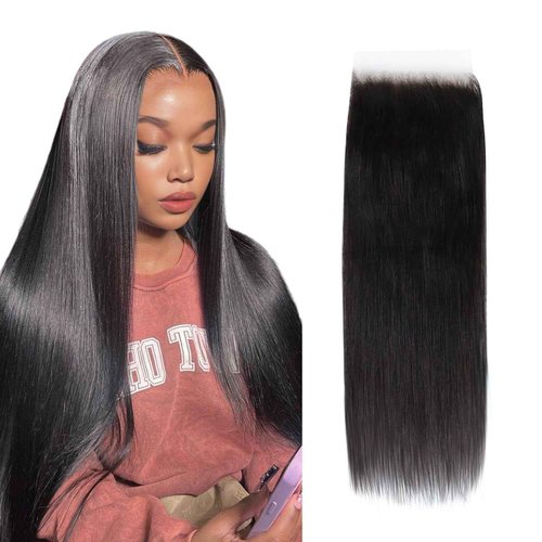 Lashey 5x5 SKINLIKE Real HD Lace Closure Straight, 0.10mm Ultra thin HD Lace Human Hair Closure Pre Bleached Knots Pre Plucked Invisible Hairline 12 Inch Natural Black