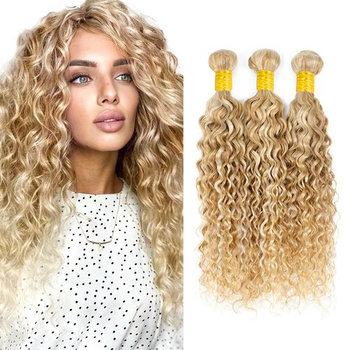 26 28 30 Inch #27 Bundles Human Hair Blonde Water Wave Bundle P27/613 Human Hair Bundles 613 Blonde Wet and Wavy Bundle