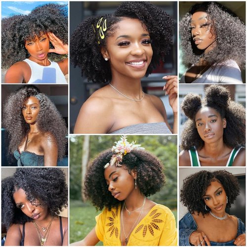 Mongolian Afro Kinky Curly Human Hair 3 Bundles (16 16 16 Inch) Afro Curly Weave Hair Extensions for Black Women Unprocessed Virgin Hair Afro Kinky Human Hair Bundles Natural Color