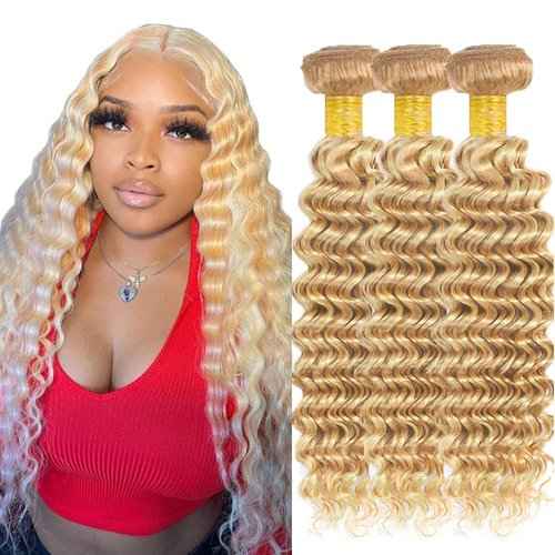 30 32 34 inch P27/613 Human Hair Bundles Blonde Deep Wave Bundles 613 Wet adn Wavy Bundle Blonde Human Hair Bundle