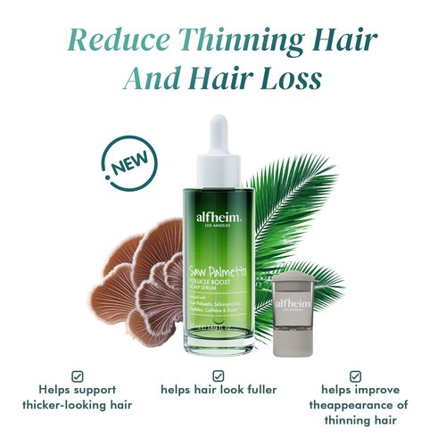ALFHEIM Saw Palmetto Scalp Serum for Boost Follicle - Infused With Caffeine, Biotin for Thicker Hair - Balance Scalp, Rejuvenate Hair Follicles ＆ Improve Hair Density - 1.69 fl oz + Serum Applicator
