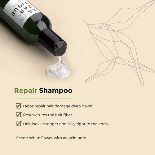 Lazartigue Repair Shampoo, Vegetal Keratin Treatment for Damaged Hair, Restructures Hair Fiber and Reduces Split Ends, Vegan, Sulfate & Silicone Free, 16.9 Fl Oz