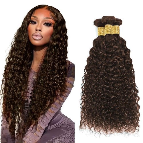 20 22 24 Inch Color 4 Bundle Dark Brown Water Wave Human Hair Bundles Color 4 Ocean Wave Bundles Human Hair Chocolate Brown Wet and Wavy Bundle