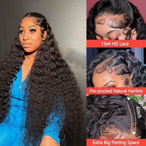 MMFZPHEIR Deep Wave Lace Front Wigs Human Hair 200% Density 13x6 HD Transparent Deep Wave Frontal Wigs Human Hair With Baby Hair(26 Inch)