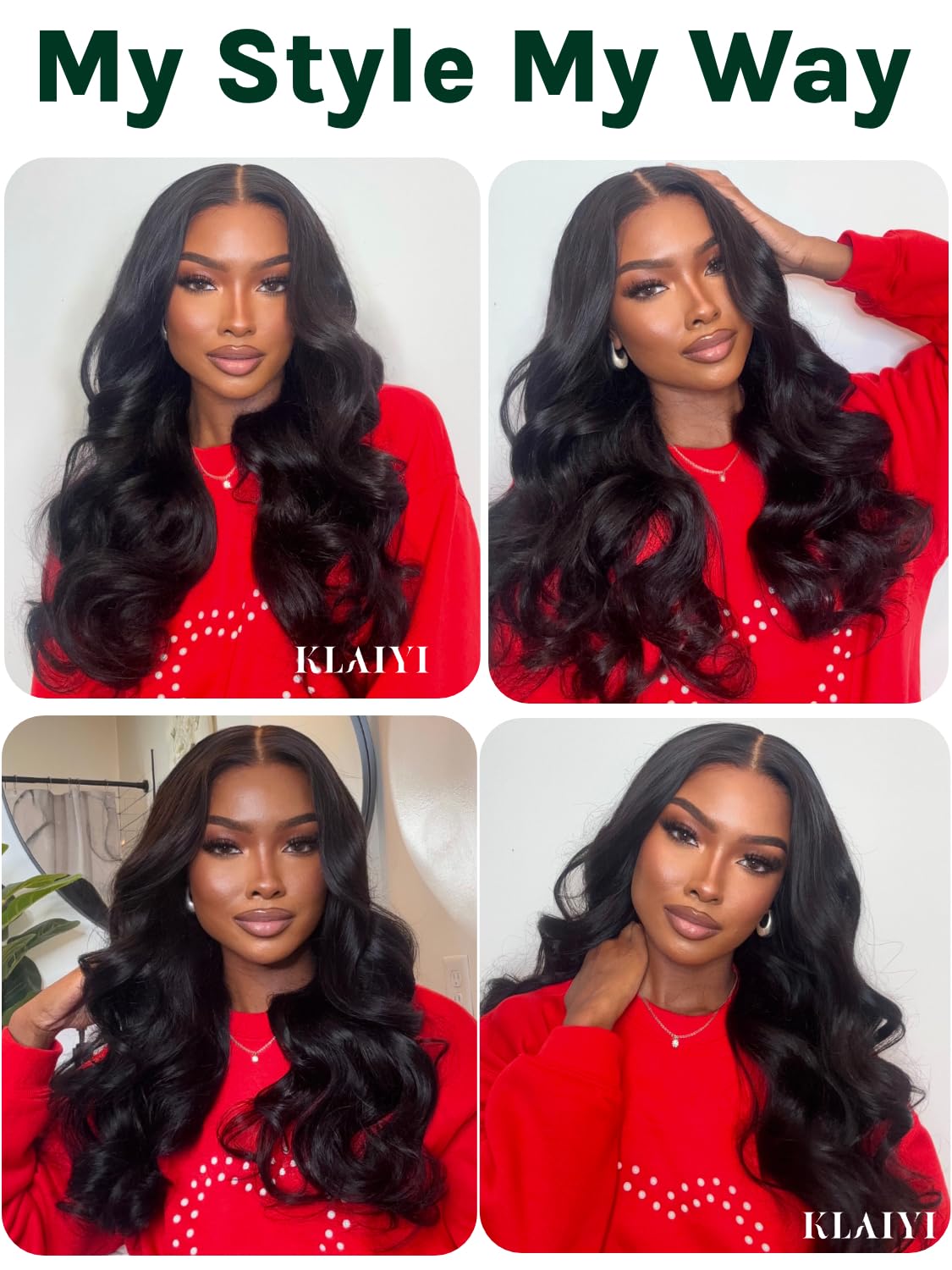 KLAIYI EasiContour V Part Wig Human Hair Body Wave Glueless Upgrade U Part Wig No Leave Out No Gel Clip in Half Wig V Shape Pull and Go Beginner Friendly Ready to Wear Natural Black Color 150% 16Inch