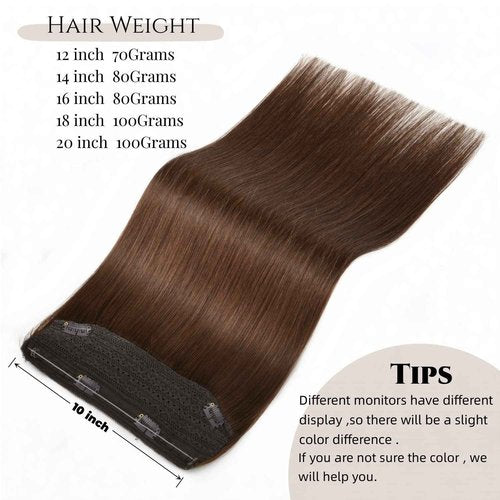 Remy Human Hair Extensions Wire Hair Hairpiece Straight Wire Hair Extensions for Women 16 Inch #4 Transparent Fish Line Hair Extension 80g