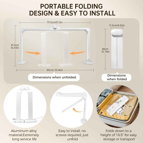 AOXDWGE AORAEM 34" Foldable Half Moon LED Nail Lamp, 456LEDs 3350LM Half Moon Light for Nails with Phone Holder, 3 Color Modes 3000K-6000K Professional Manicure Lamp for Nail Tech Salon