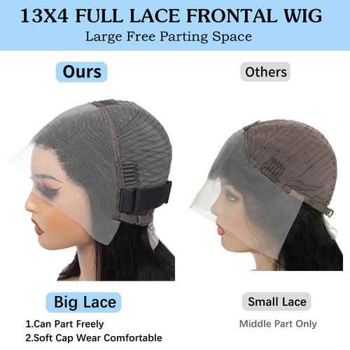 Atohallan 13x4 Straight Lace Front Wigs Human Hair 24 Inch Pre Plucked Human Hair Wig Glueless 180% Density HD Transparent Lace Frontal Wigs Human Hair for Black Women Natural Color(24 Inch)