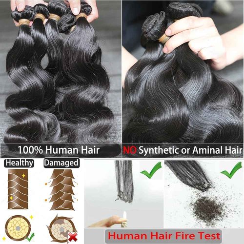 ZGGTL Body Wave Bundles with Closure Human Hair 16-20+2x6 HD Lace Closure 14Inch Brazilian 100% Human Hair Quick Weave Wavy Curly for Women Natural Black