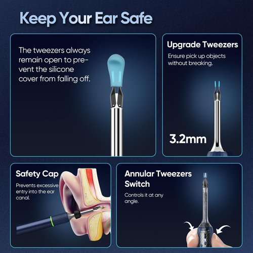 Ear Tweezers with Camera, Note5 Visual Ear Wax Removal Tool Camera with 10 Megapixel Otoscope, 3-in-1 Visual Earwax Cleaning Kit WiFi Ear Cleaning Kit, Ear Camera, Ear Otoscope Camera