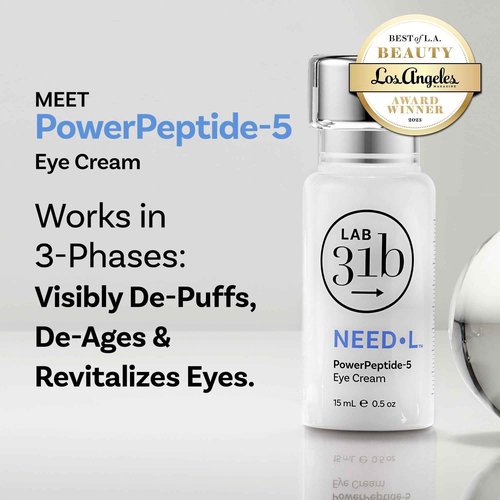 LAB 31b PowerPeptide-5 Eye Cream, Anti Aging Skin Care with Hyaluronic Acid, Peptides for Under Eye Circles, Wrinkles, Dewy, Soft, Plump Skin, Vegan, Paraben, Cruelty & Alcohol Free, 1.69 fl oz