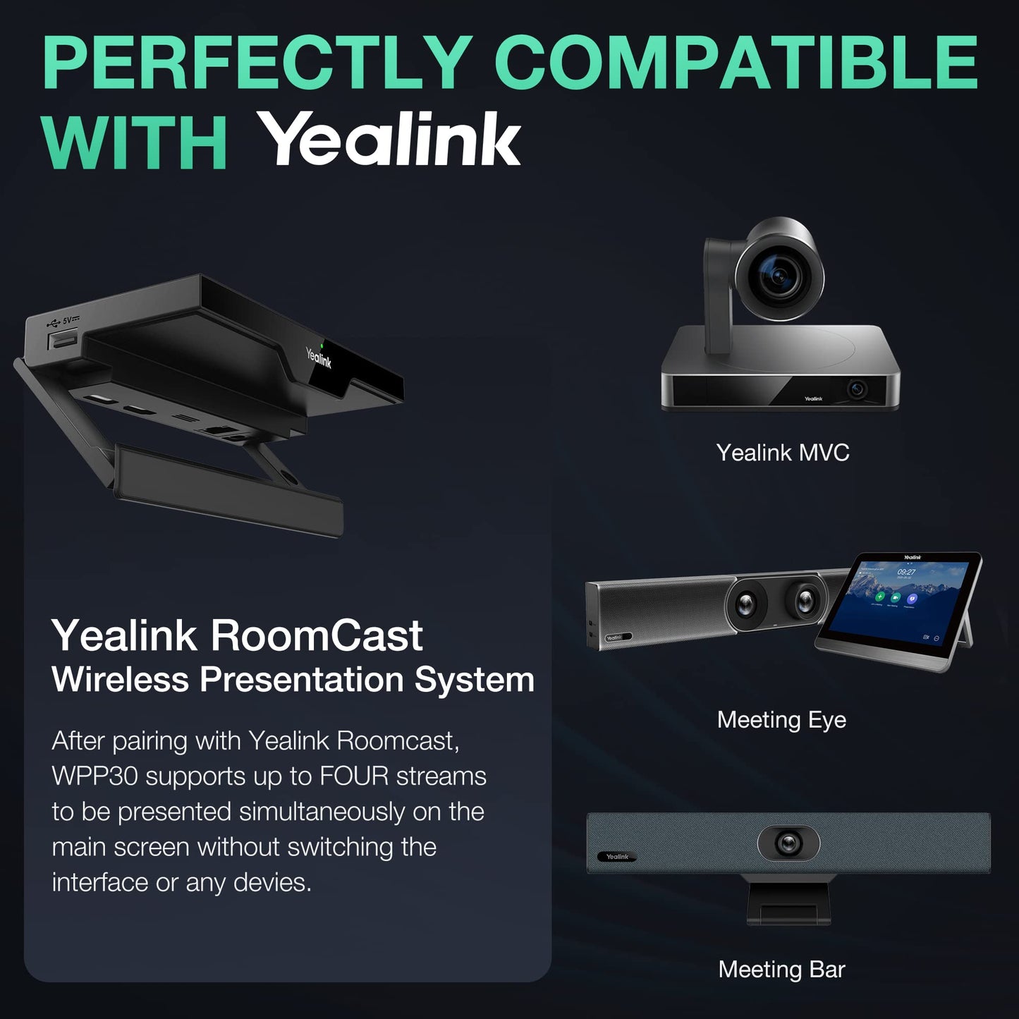 YeaLink WPP30 USB Type-C 4K Wireless Presentation Pod, Black (1303112)