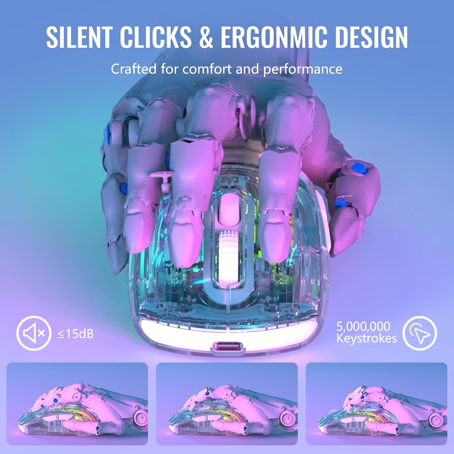 A.JAZZ Wireless Gaming Mouse with Full Transparent,Tri-Mode 2.4GHz/Bluetooth/Wired Mouse,Digital Display,Charging Base,3D RGB Backlit,Silent Mice with 7 Buttons,Wireless Mice for Laptop,PC,Mac(White)