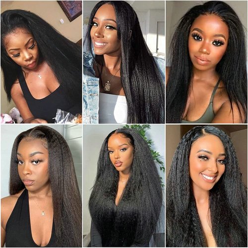 Datanala Kinky Straight Human Hair 3 Bundles with 4x4 Lace Closure Brazilian Virgin 100% Yaki Straight Human Hair Bundles With Closure Free Part(14 16 18+12NEW, 3 bundles+4x4)