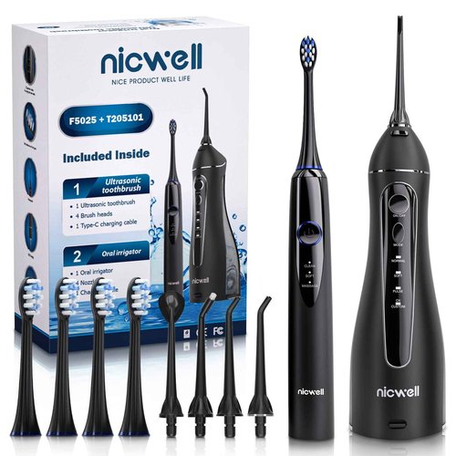 Water Dental Flosser Cordless for Teeth - Nicwell 4 Modes Dental Oral Irrigator, Portable and Rechargeable IPX7 Waterproof Powerful Battery Life Water Teeth Cleaner Picks for Home Travel