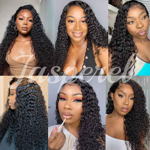 Jasperel Deep Wave Lace Front Wigs Human Hair for Women 4X4 Hd Lace Closure Brazilian Virgin Wig Wet and Wavy Wear and Go Glueless Wigs Pre Plucked Bleached Knots Natural Black 28 Inch