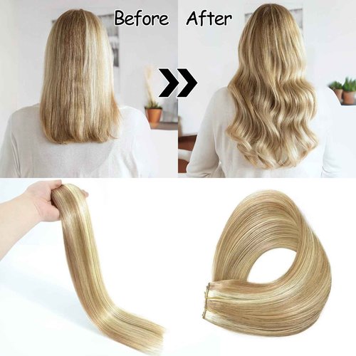 Hair Extensions 18 Inch Hair Extensions Real Human Hair Light Blonde to 613 Blonde Straight Balayage Extensions with Transparent Fish Line