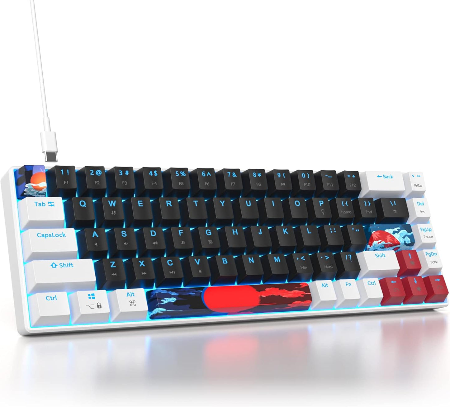 60 Percent Gaming Keyboard 60% Mechanical Keyboard LED Backlit Ultra Compact Wired Keyboard with Red Switch for Windows Laptop Gamer(61 Blue Samurai)