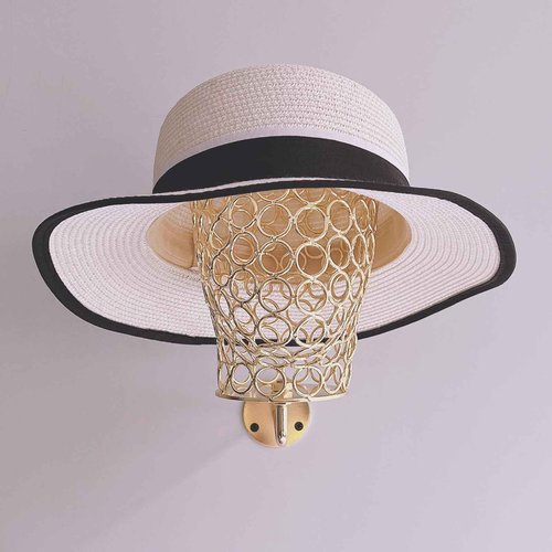 CHADWICK Wall Mount Hat Stand - Metal Hollow Mannequin Head Stand, Hanging Wig Holder 21Inch, Drying and Storage Organizer Rack, Display for Wigs, Caps, Earrings - Chrome Gold