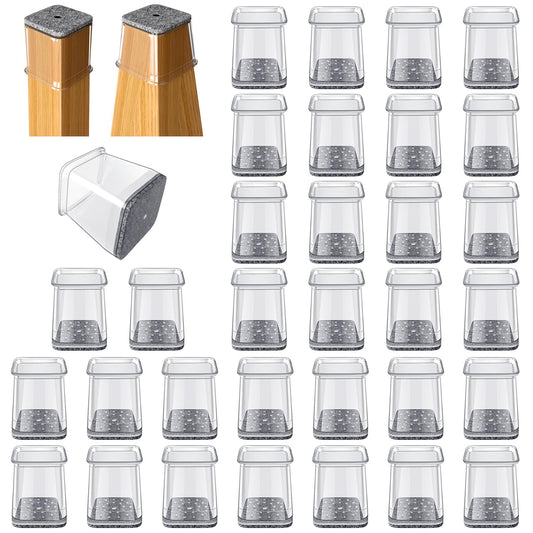 32 Pcs Square Chair Leg Protectors for Hardwood Floors,Felt Furniture Floor Protectors with Silicone Caps, Small Size (Fits Chair Legs with Side Length: 3/4" to 1")