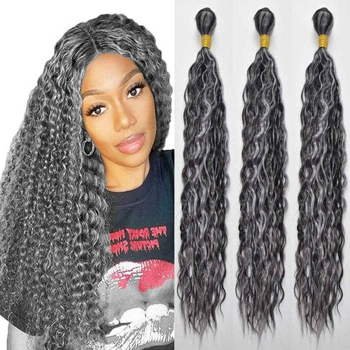 Habiliana Bundles Human Hair 26 28 30 Inch Deep Wave P4/GREY Human Hair Bundles 11A Unprocessed Brazilian Virgin Quick Weave Hair Extensions for Black Women