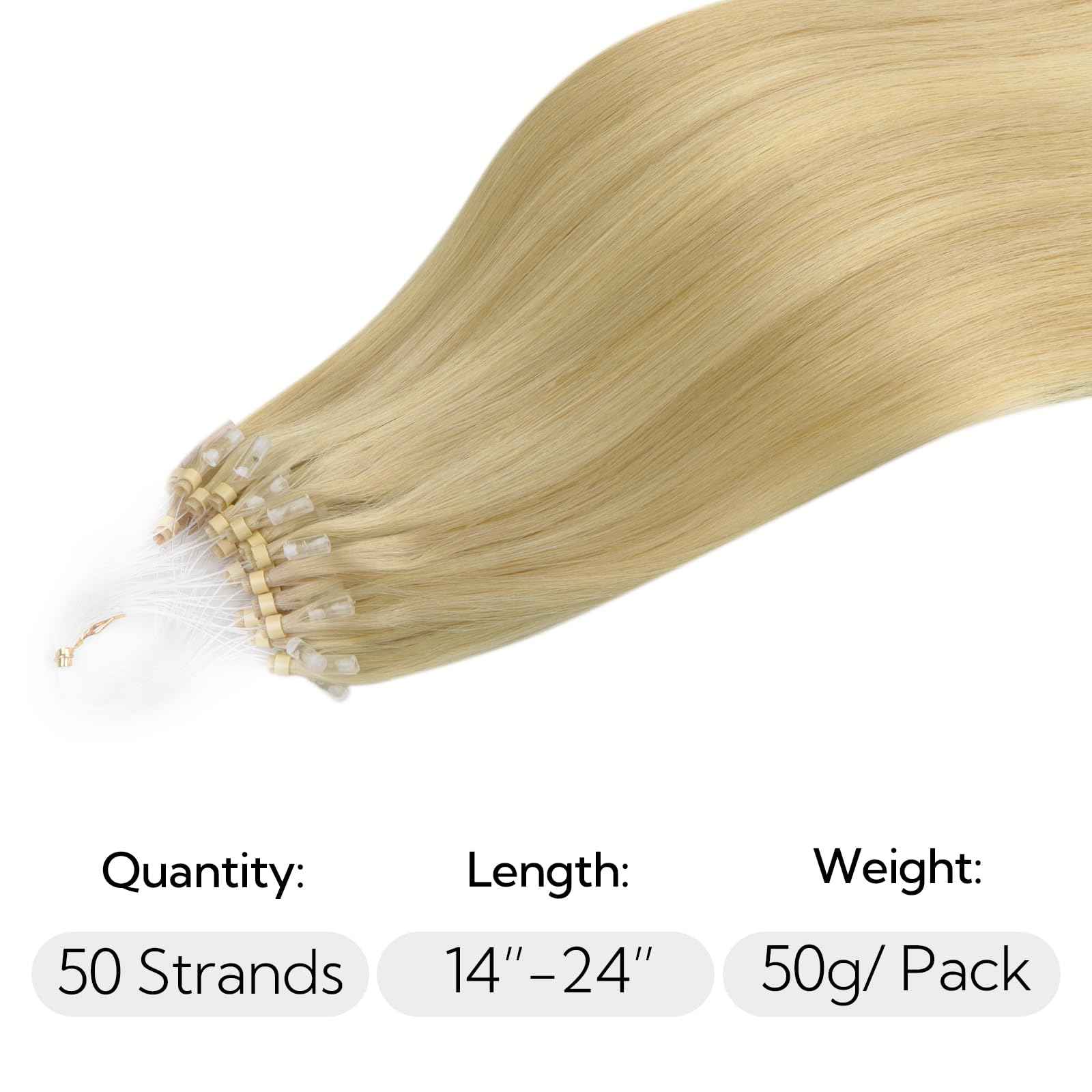 HOTBANANA Micro Ring Hair Extensions Human Hair, 24 inch 50g 50s Light Blonde Highlighted Golden Blonde Micro Beads Real Human Hair Extensions Straight Micro Link Micro Loop Hair Extensions
