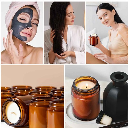 Domensi 48 Pcs 6oz Glass Jars with Lids Leakproof Round Airtight Empty Cosmetic Jars with Inner Liners Lid for Storing Lotions Spices Ointments Candle Making Food Storage (Amber)