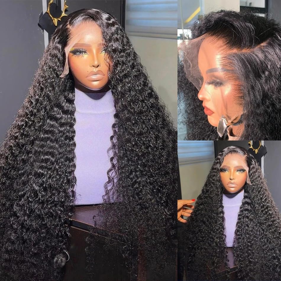 Ksflaae Water Wave 13x6 Lace Front Wigs Human Hair Pre Plucked 180% Density HD Transparent Water Wave Lace Frontal Wigs Human Hair for Women Curly Lace Front Wigs Natural Color 26 Inch