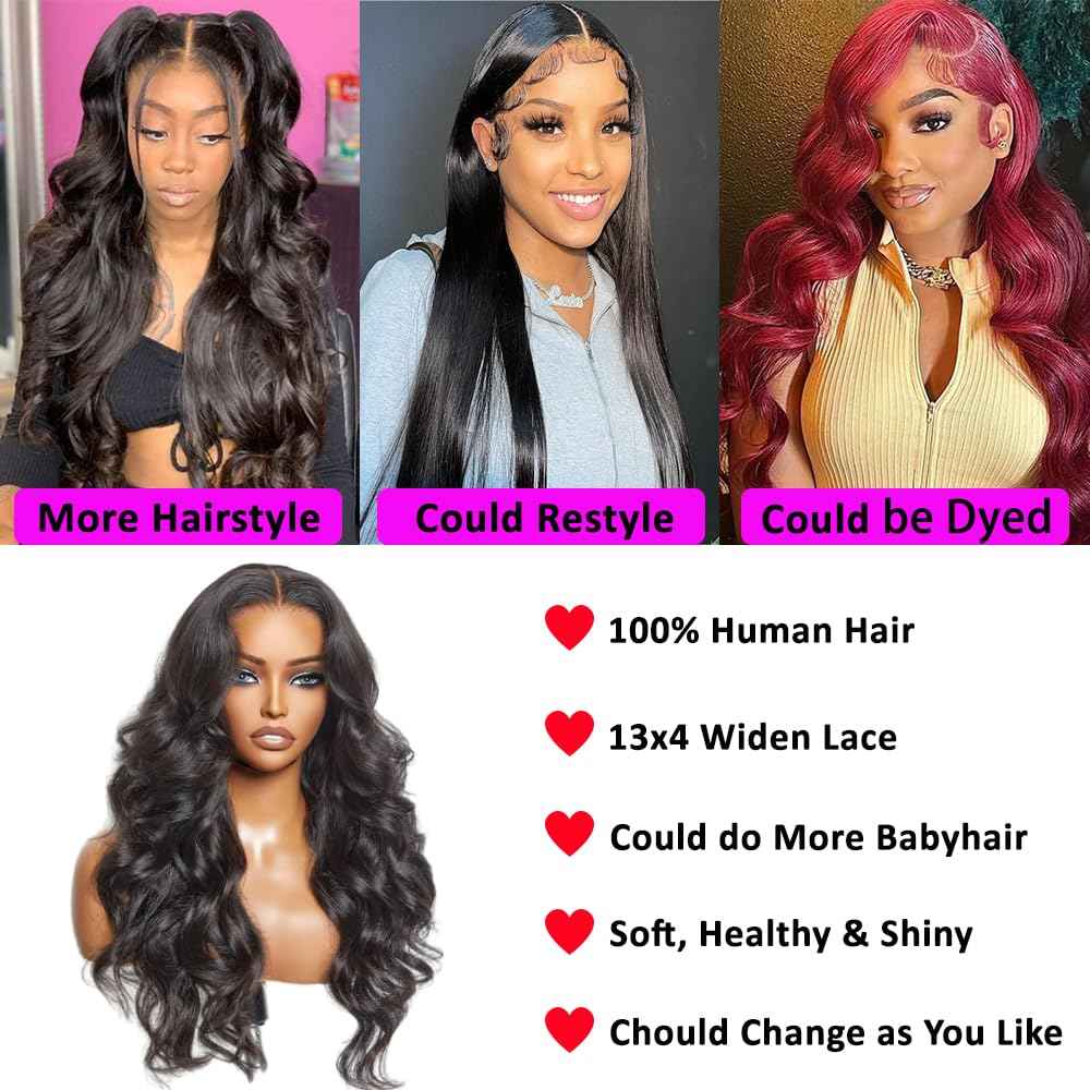 Pinketer 13x4 Body Wave Lace Front Wigs Human Hair 180% Density Brazilian Virgin Human Hair Wigs with Baby Hair Curly Wigs for Black Women Natural Color (Body Wave Wig, 18in)