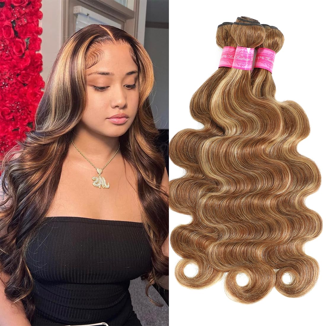 Honey Blonde Body Wave Bundles Ombre Brown Bundles Human Hair 18 18 18 Inch Blonde Highlight Bundles Human Hair Silky And Soft 3 Bundles Hair Weave Remy Hair Extensions