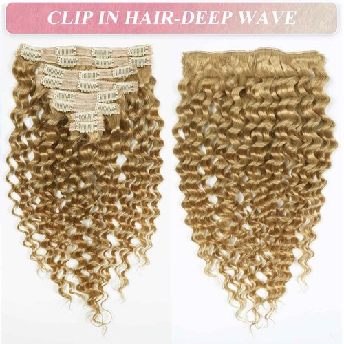 Blonde Clip in Hair Extensions Real Human Hair Deep Curly Glueless Extensions for Black Women 100g/3.5oz Remy Wear and Go 8pcs Double Wefts Invisible Seamless Clip ins Hair 16 inch Wet and Wavy