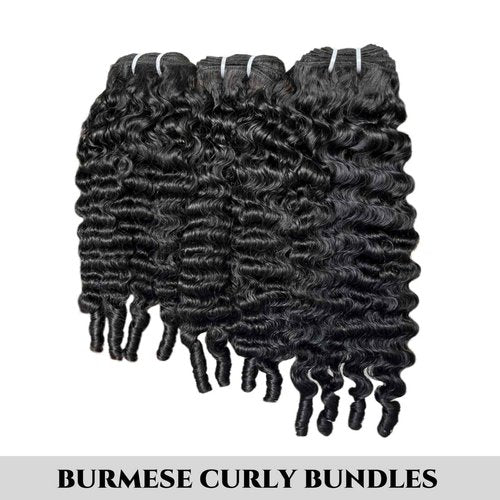 Burmese Curly Bundles Human Hair 16 18 20 Inch 12A Grade 100% Unprocessed Brazilian Virgin Hair Weave with Spriral End 3c4a Quick Weave Real Human Hair Extensions For Black Women Natural Black