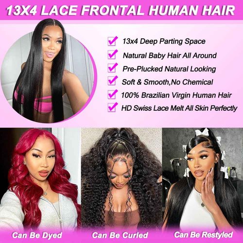 Mysyty Skin Straight Lace Front Wigs Human Hair with Baby Hair for Women 13x4 Straight HD Transparent Lace Frontal Wigs Human Hair Pre Plucked Glueless Wigs Natural Black Color 28 Inch 180 Density