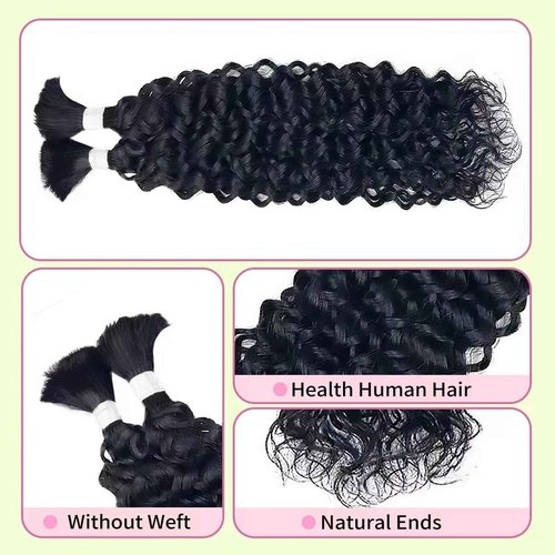 26 IN Human Braiding Hair for Boho Braids Curly Human Hair Braiding Hair Wet and Wavy Water Wave Bulk Human Hair for Braiding 2 Bundles/Pack (Total 100G)