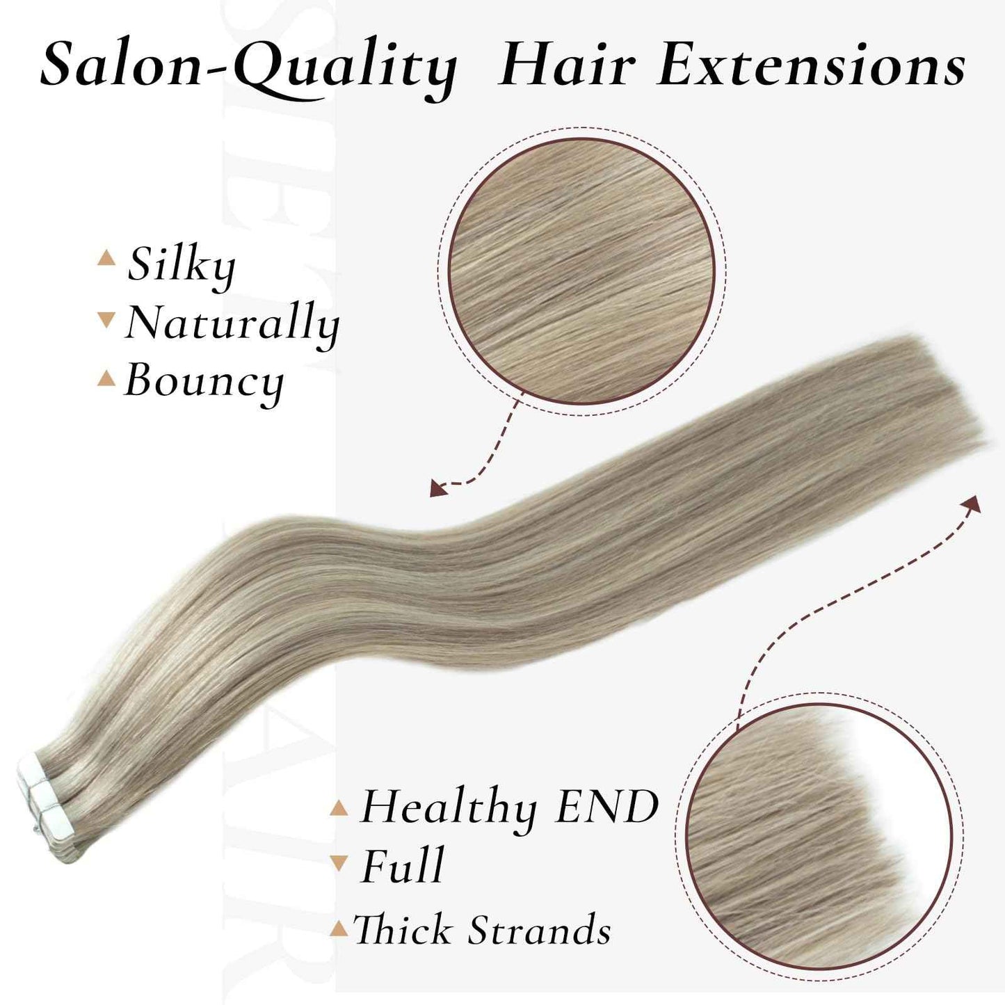 Hyssiet Tape in Hair Extensions Human Hair, 20pcs 50g 14 Inch Ash Blonde Highlighted Bleach Blonde Human Hair Tape in Extensions, Invisible Silky Straight Tape in Hair,Natural Thick Real Human Hair