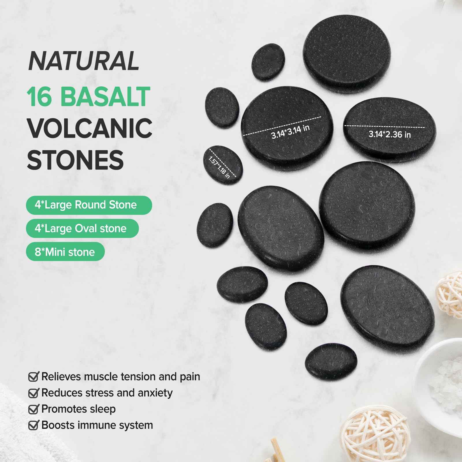 Goodtar Portable Hot Stones Warmer Set Spa Salon Massage Digital Electric Heater Kit with 16 Basalt Stones