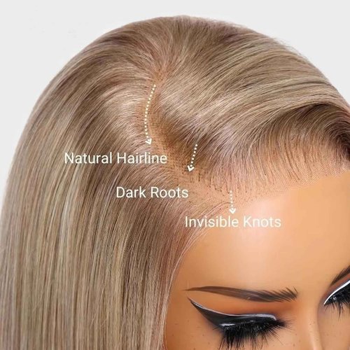 Munx Ash Blonde Lace Front Wig Human Hair Straight 13 * 6 Bob Wigs HD Lace Frontal Human Hair Honey Brown Colored Blunt Cut Bob Wig for Black Women Real 180% Density Glueless Bob Human Hair Wig 16"