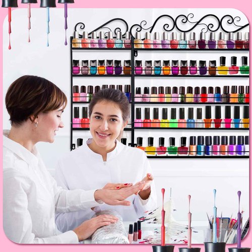 Sintuff 3 in 1 Nail Polish Rack Wall Mount Nail Polish Organizer 5 Tiers Shelf Storage Display Holder Stand Holds 200 Bottles for Home Salon Business Spa(Black)